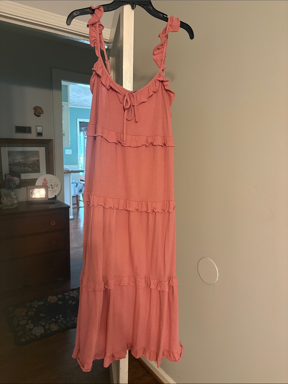 J. Crew Coral Pink Ruffle-Tiered Maxi Sundress